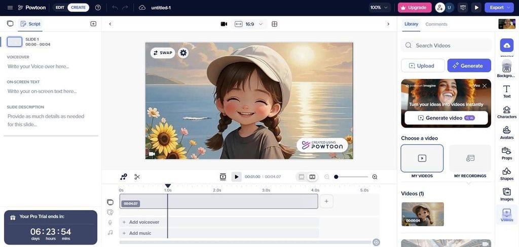 animated slide creation panel