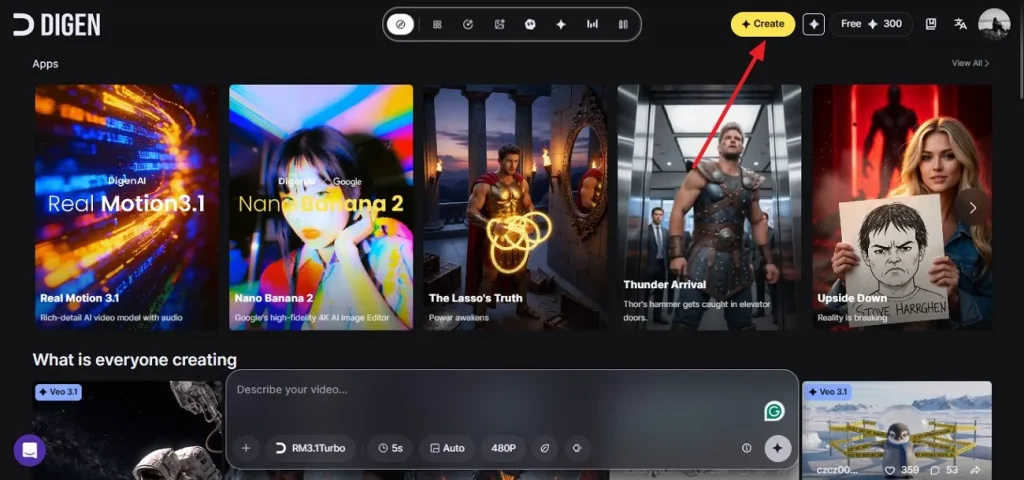 click create on digen ai