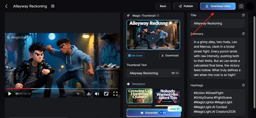 preview and download generated ai video