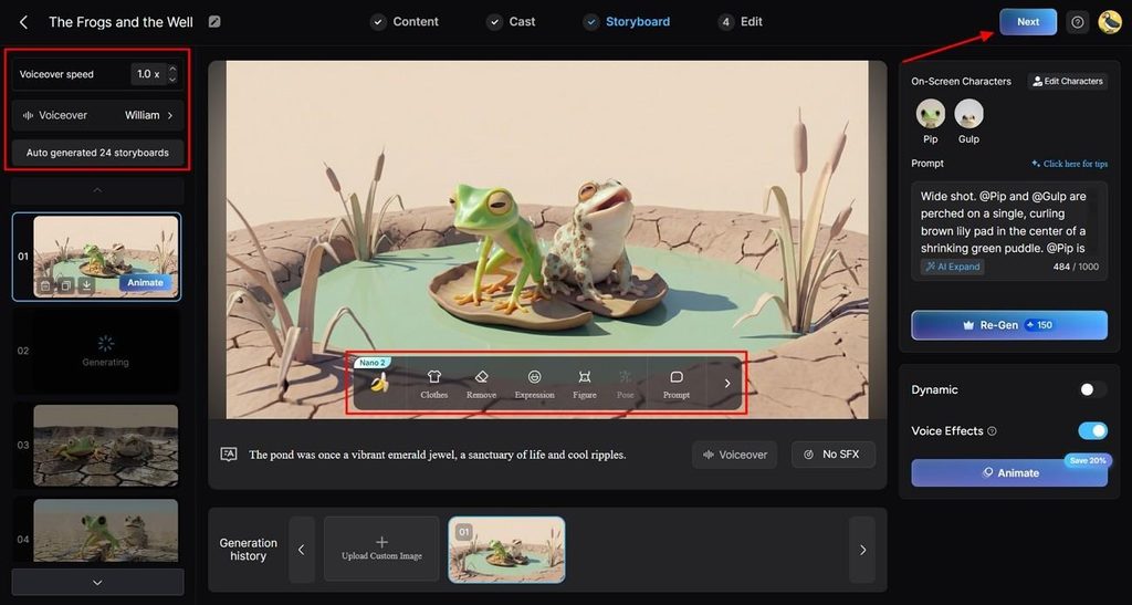 adjust poses in nano storyboard