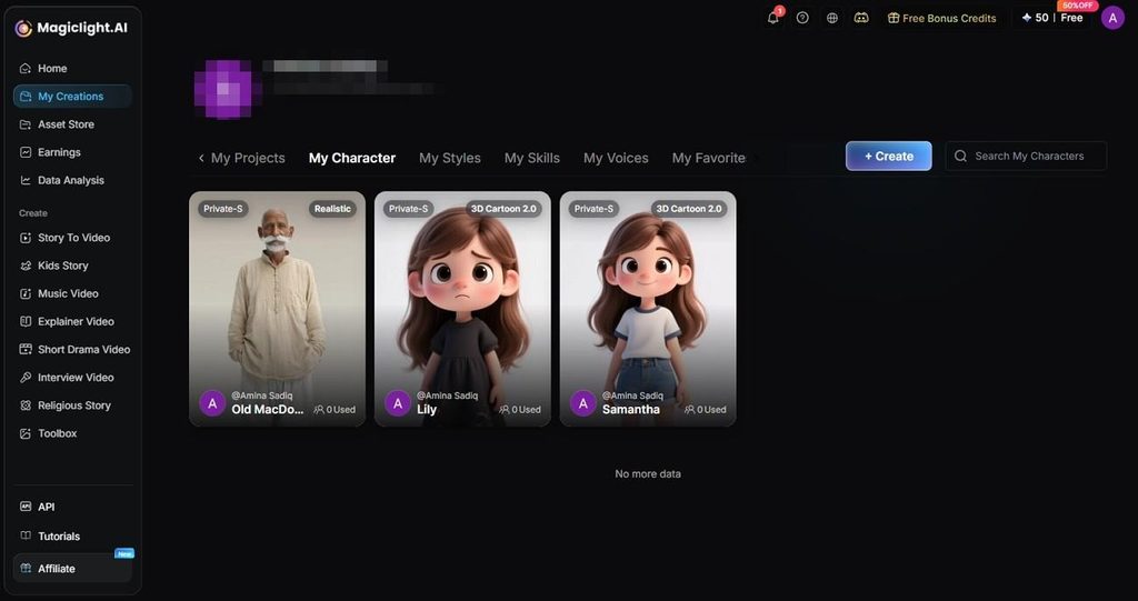 save characters in my character