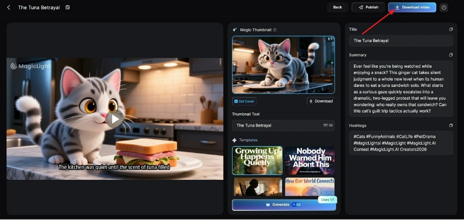 watch and download generated video magiclight