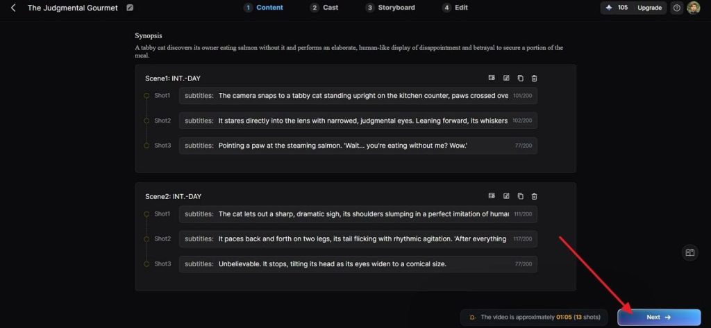 automatic scene planning interface
