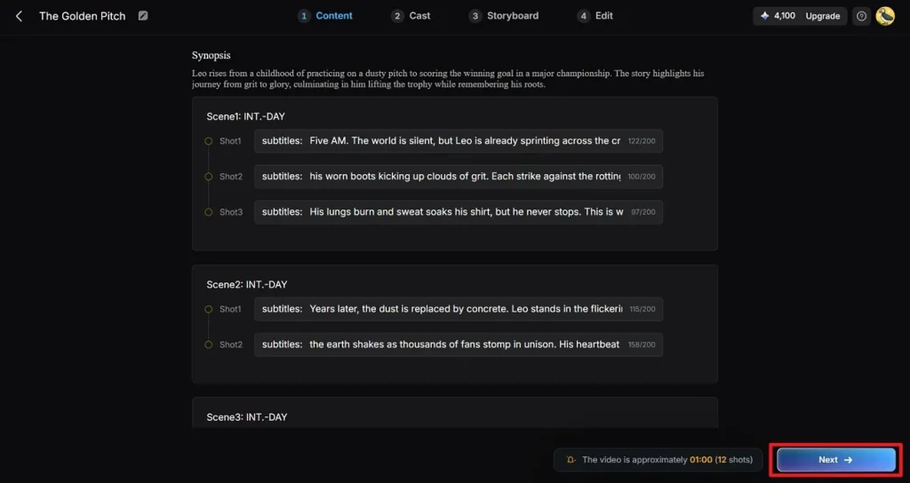check generated scenes from script