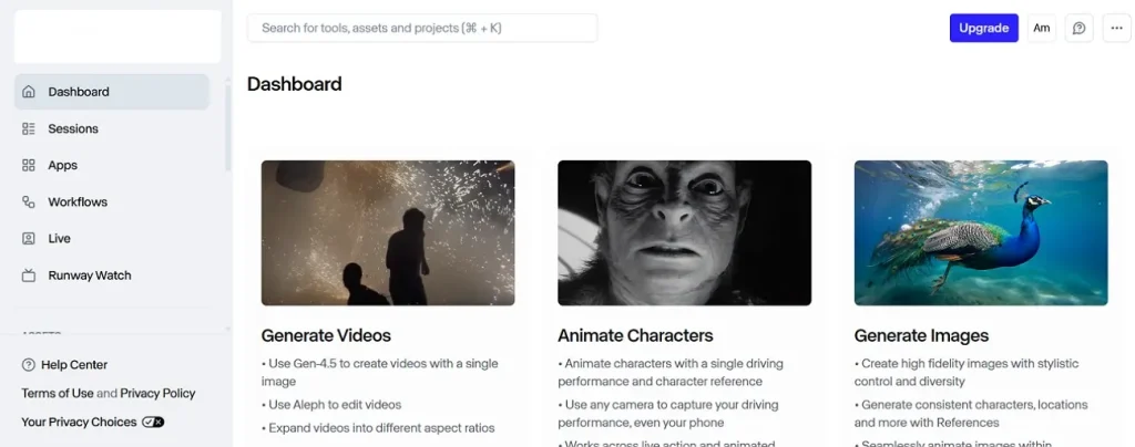 cinematic workspace of runway gen 4