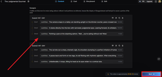 ai generated scene breakdown view