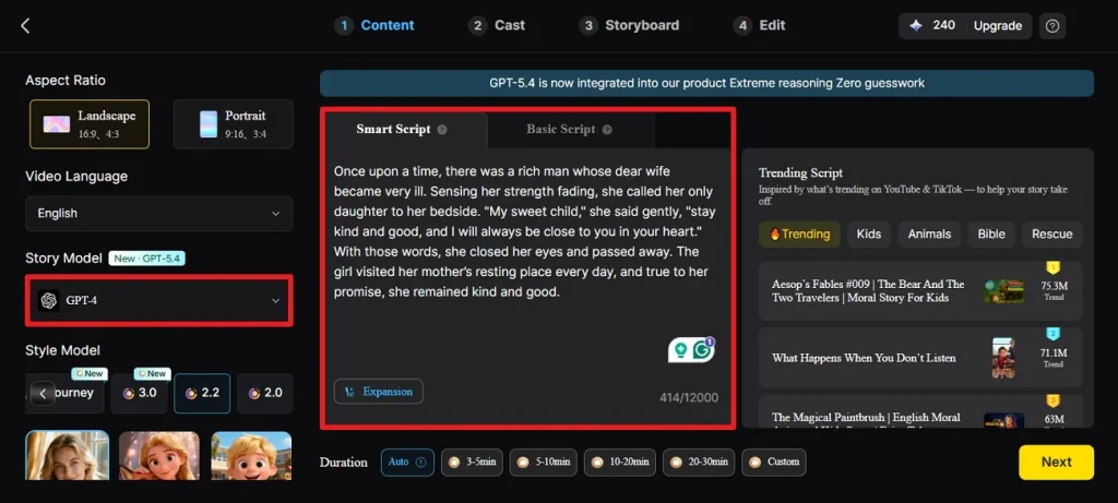 pick gpt4 from story model menu