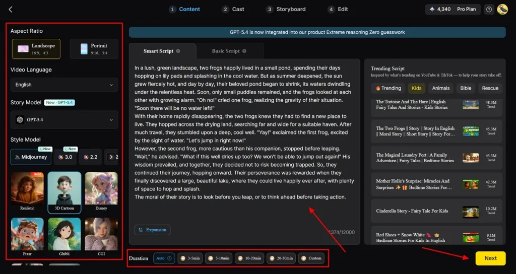 choose duration and story model