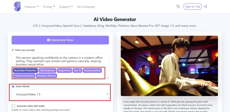 select video model gizai