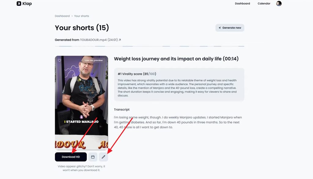 edit or save klap shorts