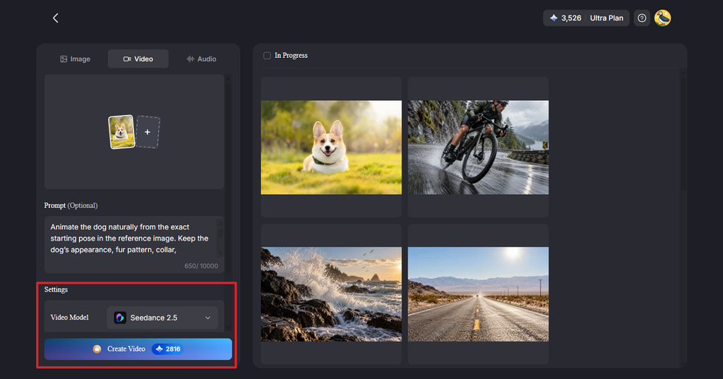 choose video settings and create