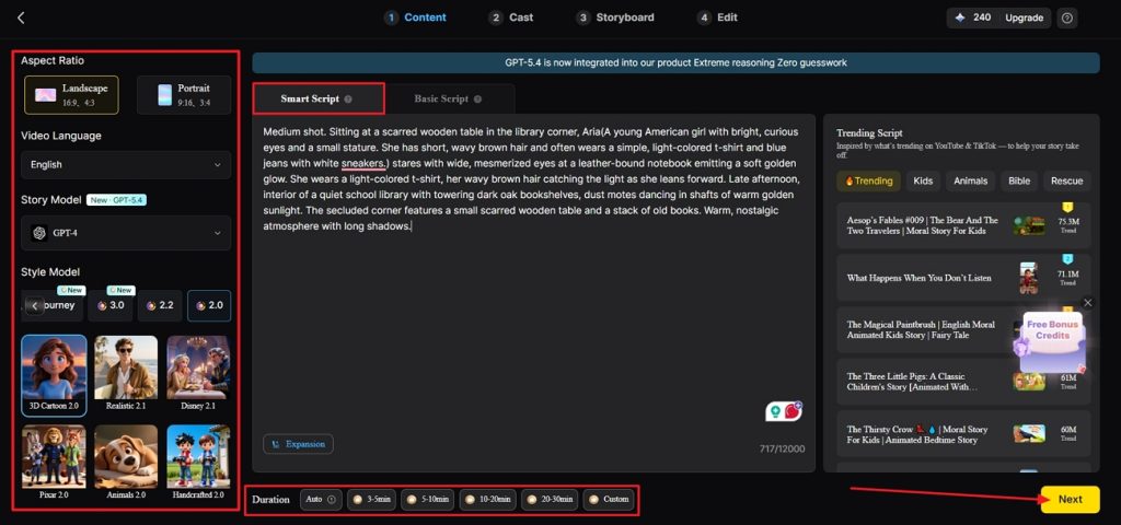 enter video script magiclight settings