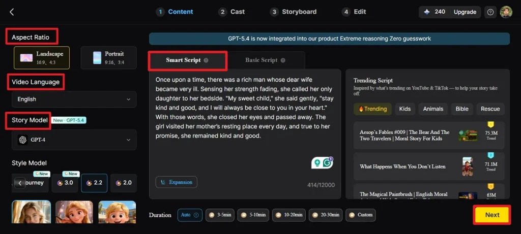 choose smart script language story model
