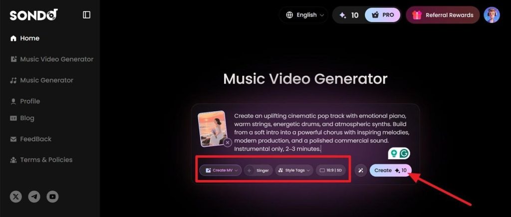 sondo ai generation settings