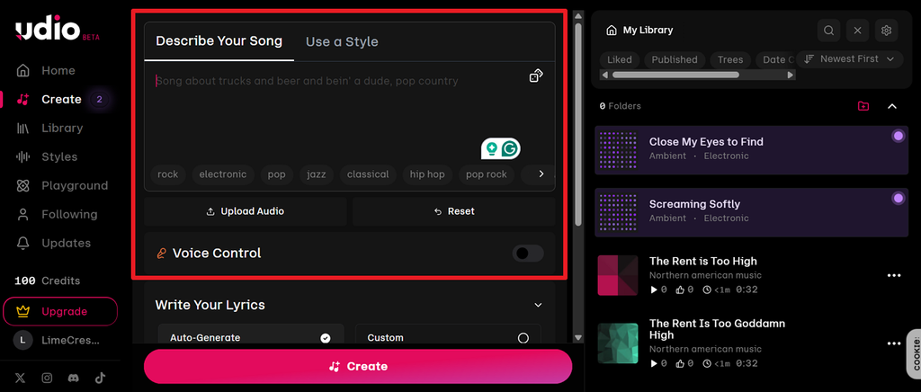 set up udio song generation