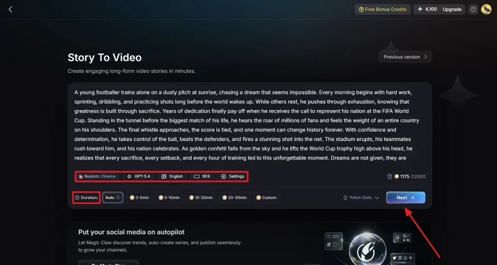enter script and story settings