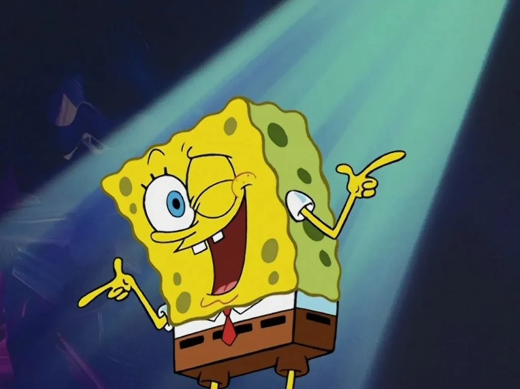 spongebob winking under spotlight