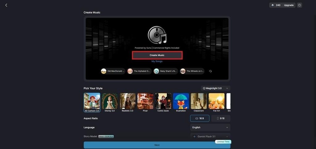 select the create music
