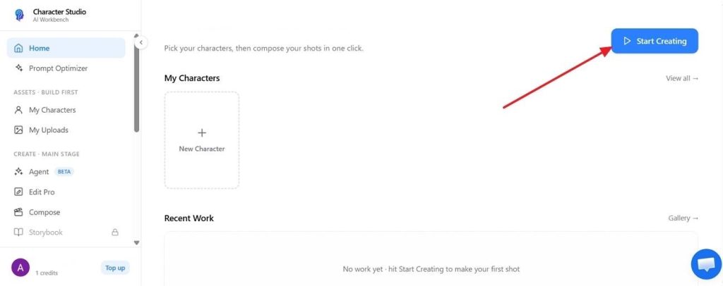 open the character creation workspace