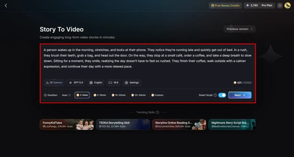 write story and configure video settings
