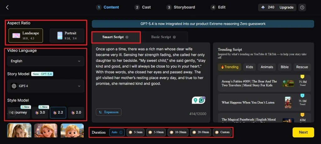 enter script story to video generator