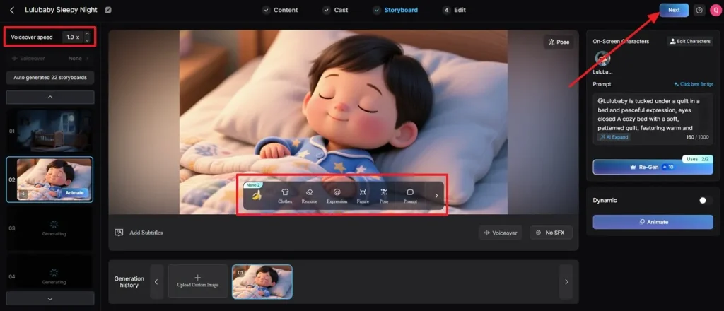 refine storyboard animation settings