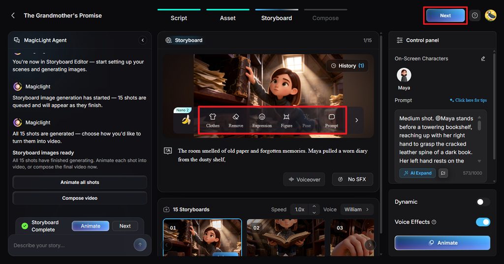 adjust movie scenes using controls