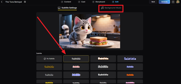 adding subtitles and background music