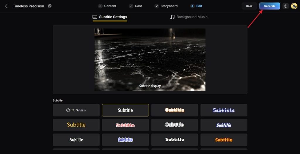 select preferred ad subtitle design