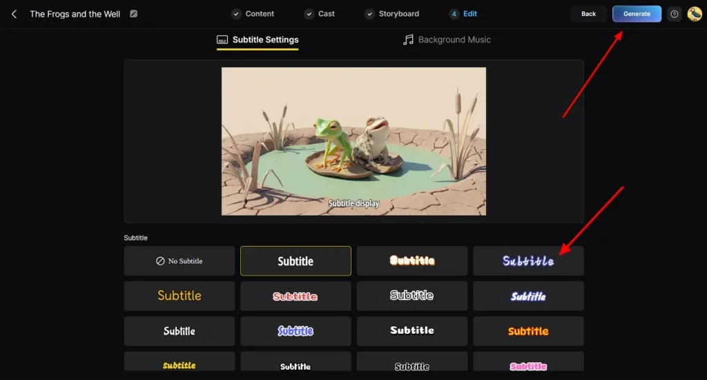 choose subtitle style and press next