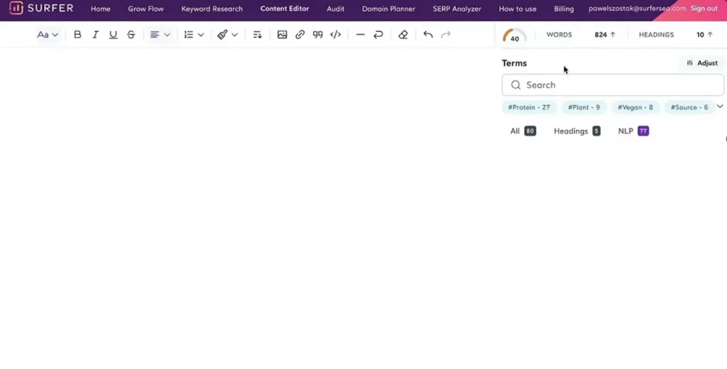 generate content in surfer seo