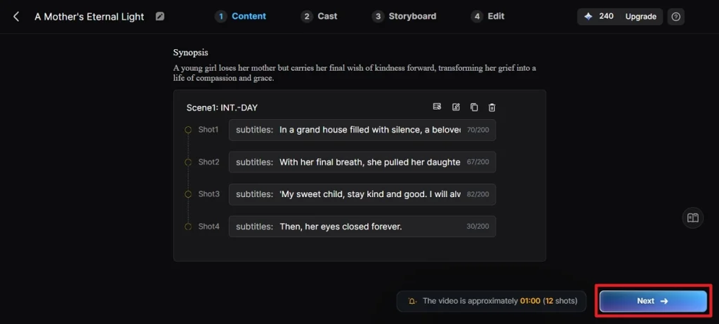 review all scenes layout content