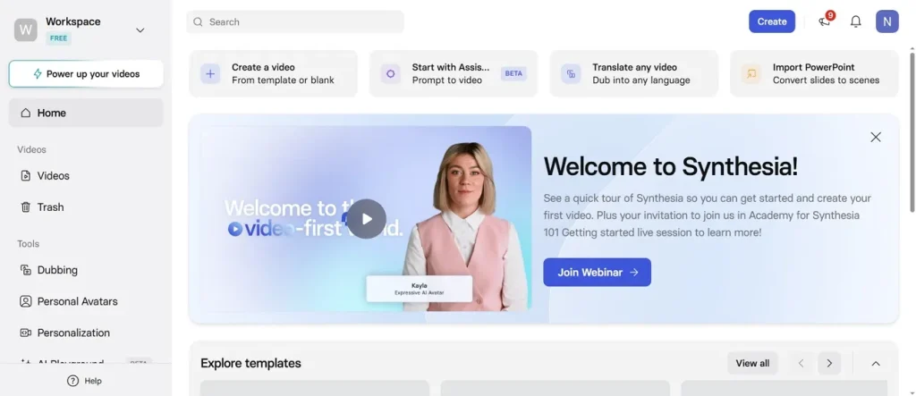 synthesia dashboard screen
