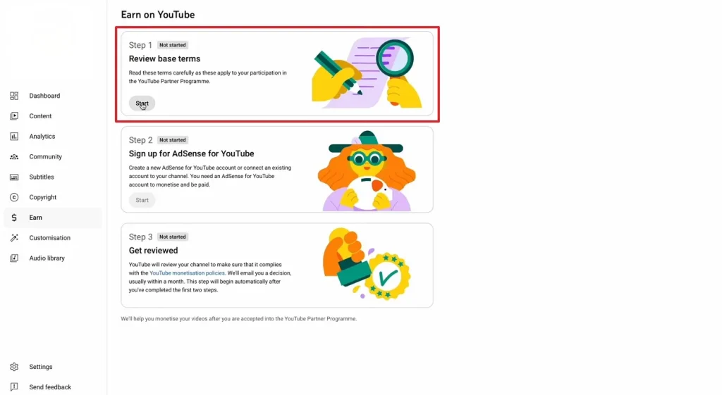 accept youtube monetization terms