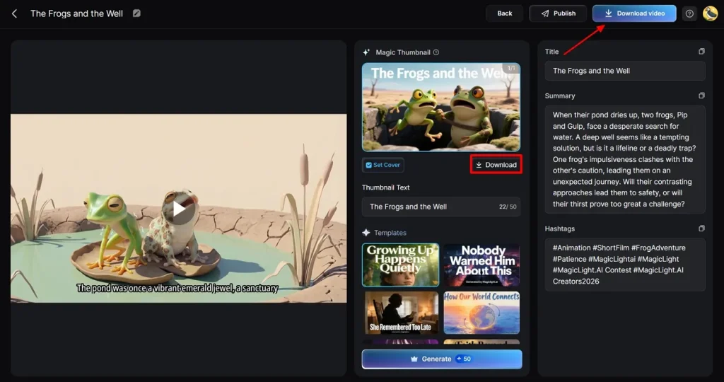 download video and thumbnail in magiclightai