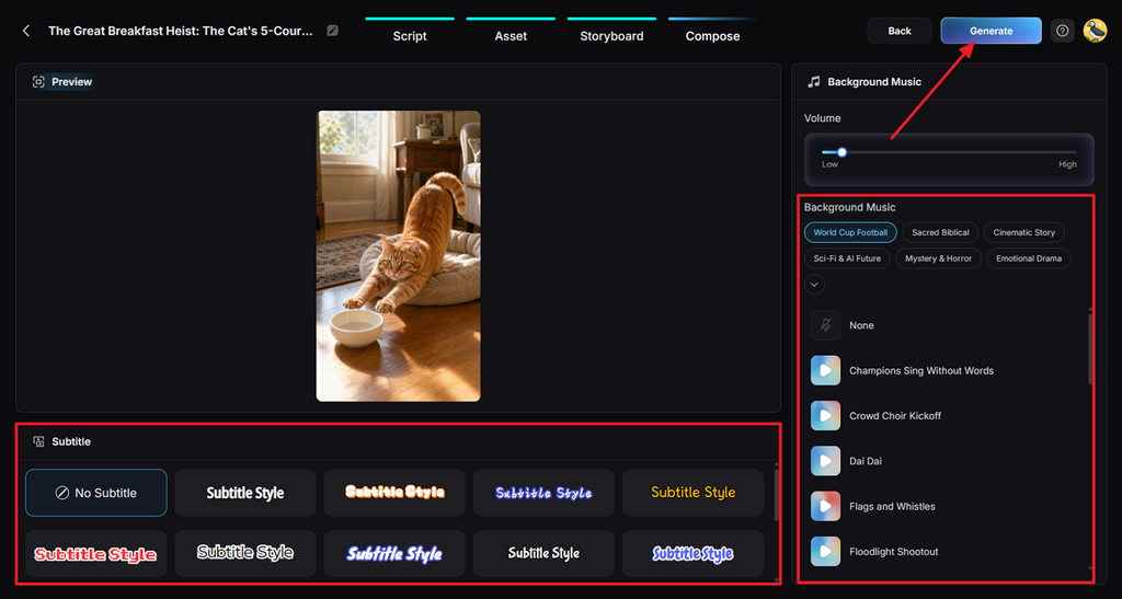 setting captions with background audio