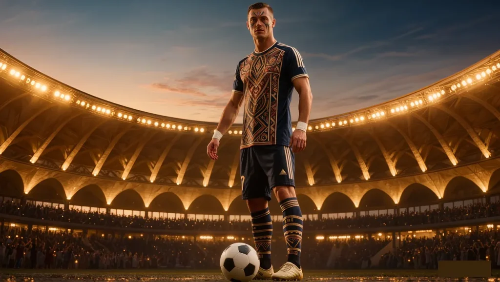 tribesman playing soccer poster