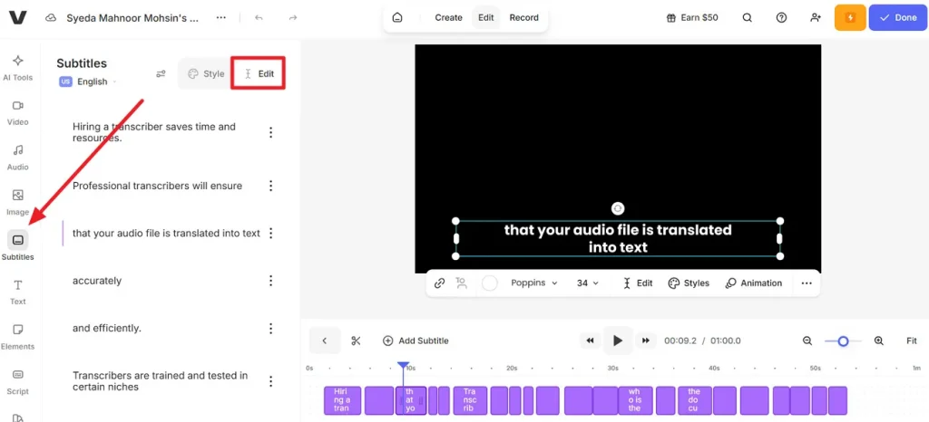 add subtitles and edit