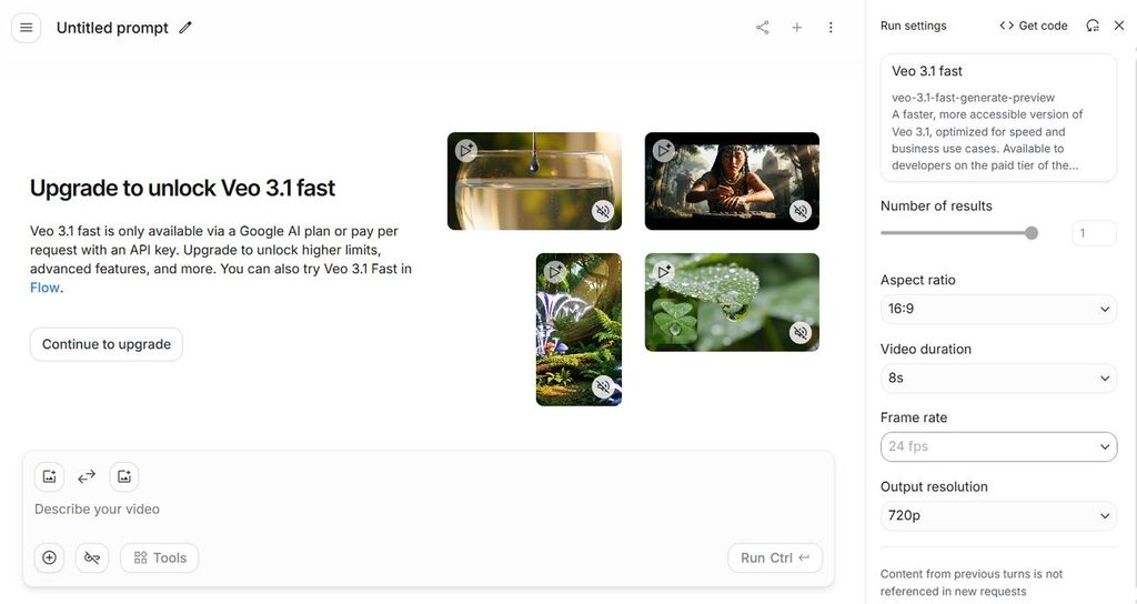 dashboard of veo ai video generator