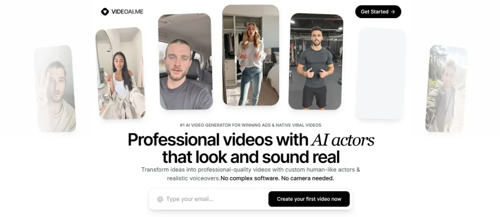 homepage screen of video ai me