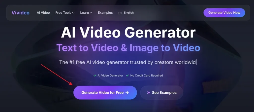 ai video generator homepage button