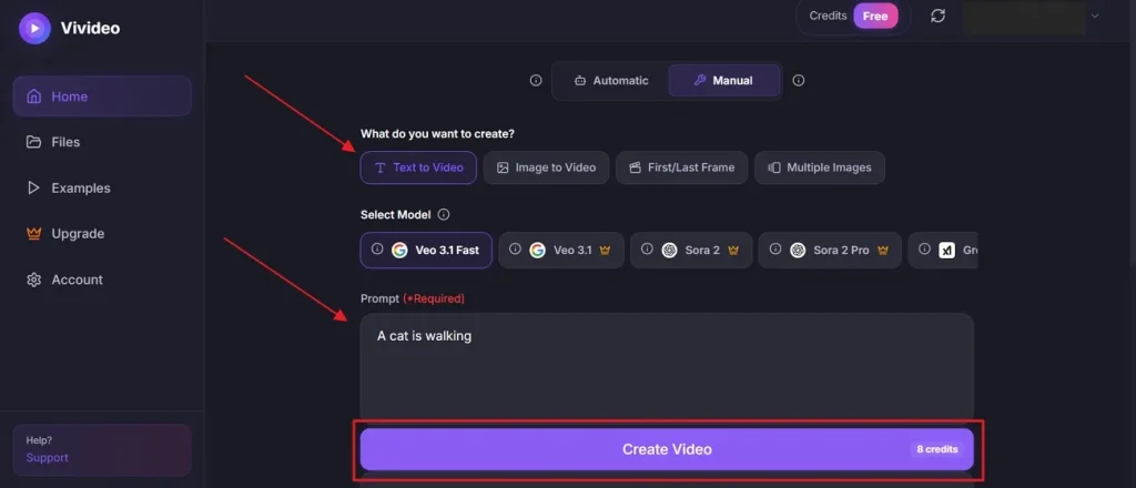 video creation prompt interface screen