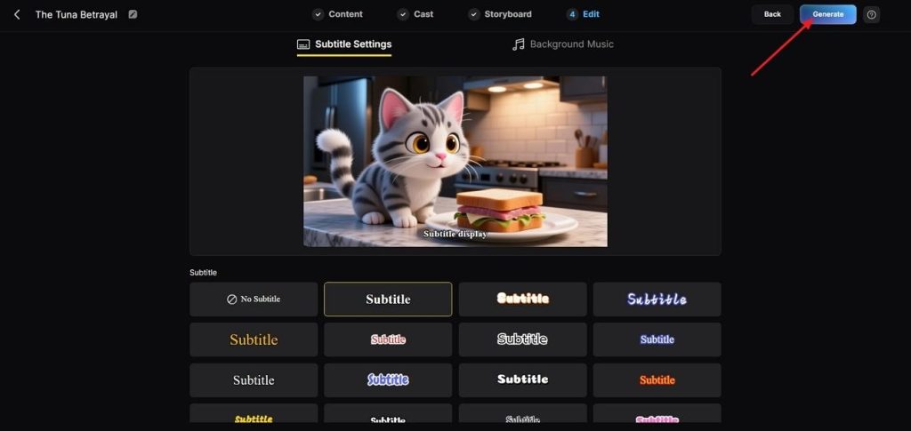 select subtitle style magiclight ai video