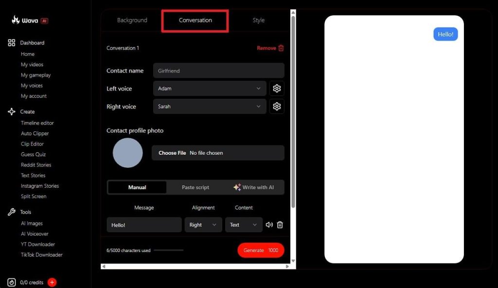 choose conversations style tab 