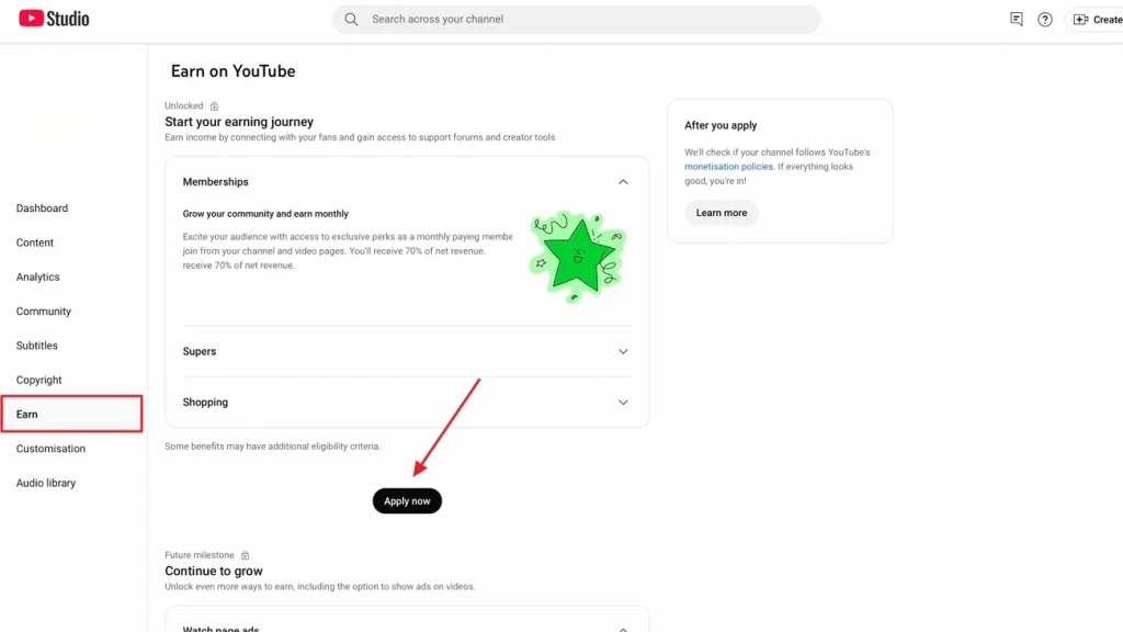 apply short monetization in youtube studio